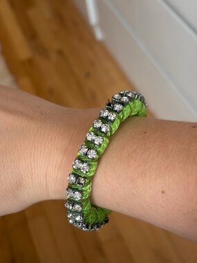 Crystal Embellished Bracelet with Woven Lime Green Cord